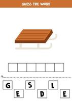 Spelling game for preschool kids. Cartoon wooden sledge. vector