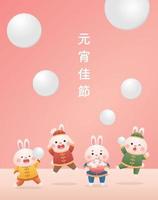 Cute rabbit character or mascot, Lantern Festival or Winter Solstice with glutinous rice balls, glutinous rice sweet food in Asia vector
