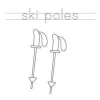 Trace the letters and color cartoon ski poles. Handwriting practice for kids. vector