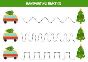 Tracing lines for kids. cartoon vans and trees. Writing practice. vector