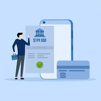 People using smart phones for online banking and accounting. Mobile banking and online payment concept. Vector flat illustration. Template for landing page