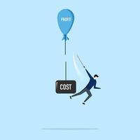 Entrepreneurs wield the sword to cut heavy cost burdens and let the profits run. Cost reduction, cutting costs to increase profits, increase business profitability by reducing costs. vector