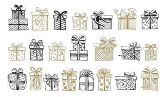 conjunto de cajas de regalo. ilustraciones dibujadas a mano vector