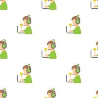 Call center operator with headset and laptop pattern seamless vector