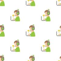 Call center operator with headset and laptop pattern seamless vector