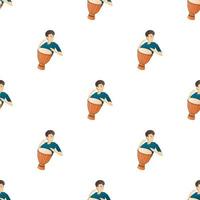 Man plays on drum pattern seamless vector