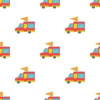 Food truck with slice of pizza pattern seamless vector