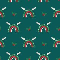 Seamless christmas pattern. Background with rainbow, mistletoe. Perfect for wrapping paper, greeting cards, textile vector