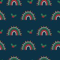 Seamless christmas pattern. Background with rainbow, mistletoe. Perfect for wrapping paper, greeting cards, textile vector
