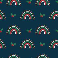 Seamless christmas pattern. Background with rainbow, mistletoe. Perfect for wrapping paper, greeting cards, textile vector