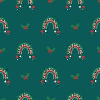 Seamless christmas pattern. Background with rainbow, mistletoe. Perfect for wrapping paper, greeting cards, textile vector