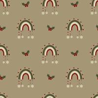 Seamless christmas pattern. Background with rainbow, mistletoe. Perfect for wrapping paper, greeting cards, textile vector