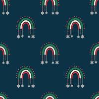 patrón de Navidad sin costuras. fondo con arco iris, copos de nieve. perfecto para envolver papel, tarjetas de felicitación, textiles vector