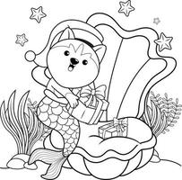 Christmas coloring book with cute husky mermaid vector