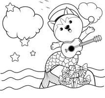 Christmas coloring book with cute husky mermaid vector