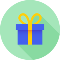 Gift box icon in flat design style. Wrapped gift box with ribbon sign. png