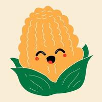 Corn with kawaii eyes. Vector in cartoon style. All elements are isolated