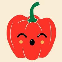 pimiento rojo con ojos kawaii. vector en estilo de dibujos animados. todos los elementos están aislados