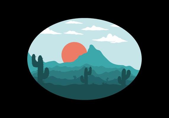 Colorful desert landscape with cactus trees illustration
