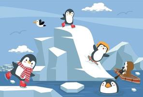 pingüinos de dibujos animados invierno polo norte ártico vector
