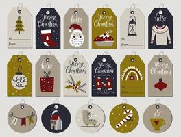 Set of merry christmas tags with hand drawing elements. Vector