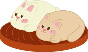 Manju doodle3. Cute Japanese pies in the form of a cat and a rabbit. Doodle color cartoon vector illustration.