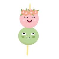 Ilustración de stock de vector dango. bolitas de mochi, harina de kinako. dulces japoneses, kusa-dango una harina de arroz. primer plano de un delicioso dango. brocheta de albóndigas japonesas, comida. Aislado en un fondo blanco.