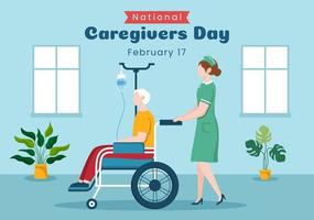 National Caregivers Day on February 17th Provide Selfless Personal Care and Physical Support in Flat Cartoon Hand Drawn Templates Illustration vector