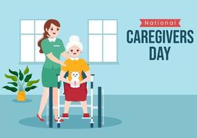 National Caregivers Day on February 17th Provide Selfless Personal Care and Physical Support in Flat Cartoon Hand Drawn Templates Illustration vector