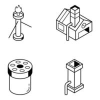 conjunto de iconos de línea isométrica de fabricación de gasolina vector