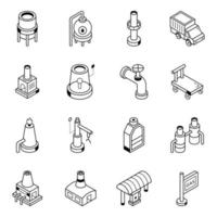 Bundle of Petroleum Factory Isometric Line Icons vector