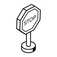 icono de esquema de señal de stop en señal isométrica vector