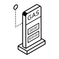 An editable isometric icon of petrol pump vector