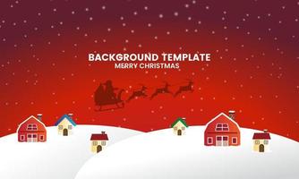 Santa claus Christmas red background with village, vector illustration.