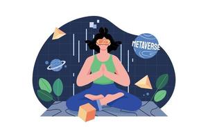 mujer haciendo meditación en el metaverso vector