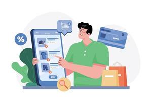 Man buying goods via the internet app vector