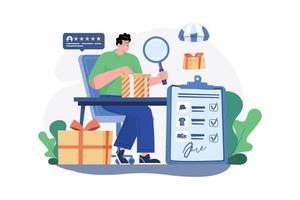 Man unpacking post-delivery with a magnifying glass vector