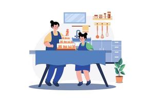 Mother and daughter making cake together vector