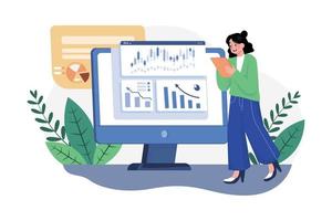 Girl investing in stocks Illustration concept. A flat illustration isolated on white background vector