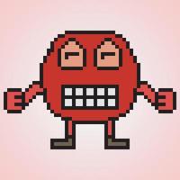 Pixel art face emoticon character. Vector illustration.