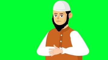 mouvements de prière musulmane sur écran vert. ruku sajdah priant dessin animé homme musulman animation 4k. fête islamique salah priant salat ou namaz, ramadan kareem et culture islamique. video