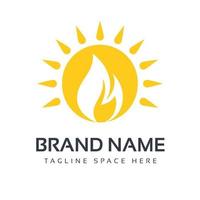 Fire flame sun logo vector illustration design template. rising sun, sunset, flaming logo