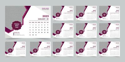 vector de plantilla de diseño de calendario de escritorio de año nuevo moderno 2023, plantilla de diseño de calendario creativo de alta calidad listo para imprimir