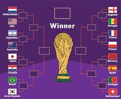 trofeo de la copa mundial con emblema banderas países símbolo diseño fútbol final vector países equipos de fútbol ilustración