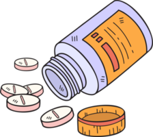 pilules dessinées à la main et illustration de bouteilles de médicaments png