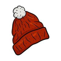 Warm knitted red hat with boubone vector