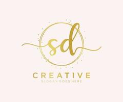 Initial SD feminine logo. Usable for Nature, Salon, Spa, Cosmetic and Beauty Logos. Flat Vector Logo Design Template Element.