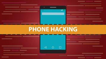 phone hacking concept with smartphone and programming hack script code as background vector illustration