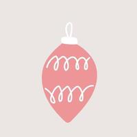 elemento vectorial dibujado a mano, decoración de árbol de navidad, juguete rosa. diseño moderno y sencillo, estilo escandinavo. para tarjetas navideñas, decoraciones, plantillas vector