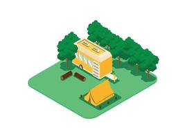 Isometric illustration of campsite in the forest. Vector Isometric Illustration Suitable for Diagrams, Infographics, And Other Graphic assets